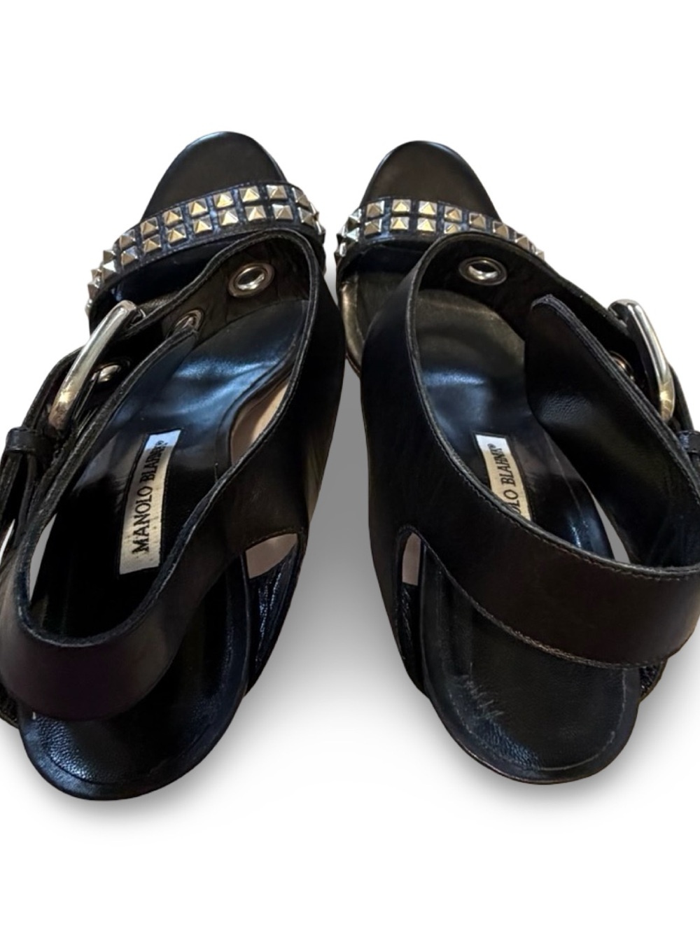 Manolo Blahnik Black Studded Leather Buckle Ankle Strap Sandals, 38 - Picture 13 of 16